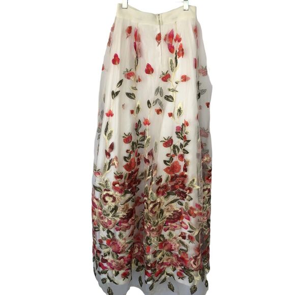 TRIXXI White Floral Embroidered Prom Party Maxi Skirt w Tulle Junior Sz 1 - Picture 9 of 16